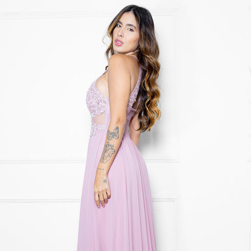 VESTIDO GOLA NADADOR DETALHES GUIPIR VESTIDO DE FESTA PETRA FINA